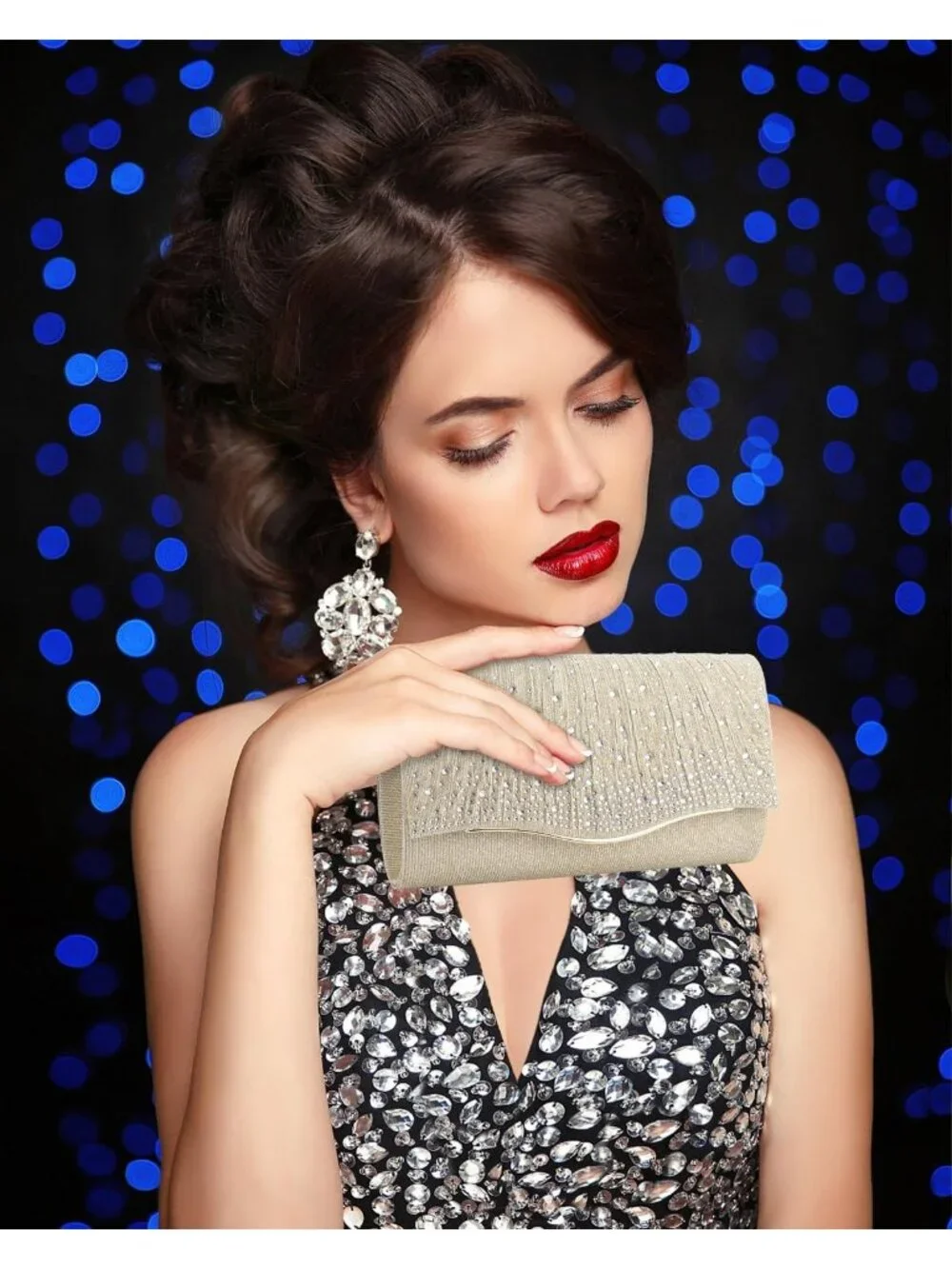 Women's Champagne Suede Envelope Clutch Purse Formal Evening Wedding Party Bag